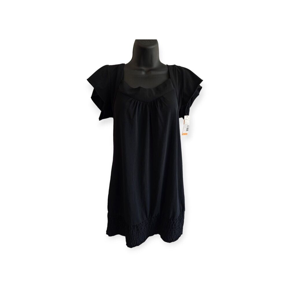 Hot Tempered Cap Sleeve Top Black Junior Size Large Square Neck